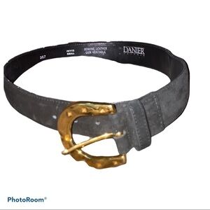 Danier Leather black suede leather gold buckle belt Sz Petite Small